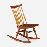 New Chair rocker by George Nakashima, 1978, American black walnut, hickory, sold Jan 2024