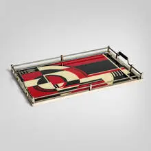 Cocktail tray by Art Déco, c. 1935, silver-plated metal, painted wood, painted board, glass, sold Nov 2025