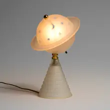 Art Déco, Saturn table lamp for the 1939 New York World's Fair, c. 1939, frosted glass, brass