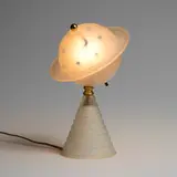 Saturn table lamp for the 1939 New York World's Fair by Art Déco, c. 1939, frosted glass, brass, sold Nov 2025