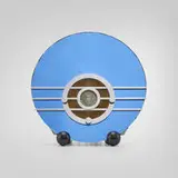 Walter Dorwin Teague, Bluebird radio, model 566, c. 1935, blue Tufflex mirrored glass, chrome-plated steel, painted wood, Bakelite