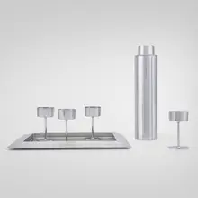 Norman Bel Geddes, Manhattan six-piece cocktail set, 1937, chrome-plated brass