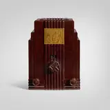 Harold van Doren, Rare Air King Skyscraper radio, model 52 with Egyptian insert, 1933, Bakelite, brass