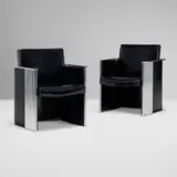 Milo Baughman, Armchairs model 2122, pair, c. 1975, leather upholstery, chrome-plated steel