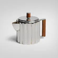 Ilonka Karasz, Teapot, c. 1928, electro-plated nickel silver, walnut