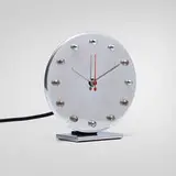 Gilbert Rohde, Table clock, model 4708, c. 1933, nickel-plated metal, steel, enameled metal, aluminum