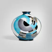 Rene vase by Camille Faure, c. 1975, enameled metal, sold Nov 2025