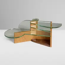 Dressing table by attribution Rene Joubert and Philippe Petit, c. 1930, bleached mahogany, palisander, glass, nickel-plated metal, sold Nov 2025