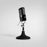 Rauland Corporation, Table microphone, model W-1247, crackle-lacquered and chrome-plated steel, lacquered aluminum, chrome-plated metal
