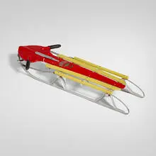 Red Rocket sled by Pratt Manufacturing Company, c. 1945, painted wood, enameled and painted steel, rubber, sold Nov 2025