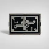 Art Déco, Handled tray, c. 1925, reverse-painted glass, chrome-plated steel, painted wood