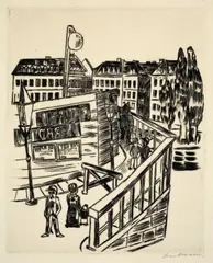 Holzbrücke by Max Beckmann, 1922, Kaltnadel auf Velin, sold Nov 2011