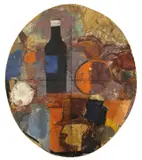 Hermann Glöckner, Stilleben mit schwarzer Flasche, Um 1948, Mischtechnik auf fester Pappe