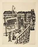 Max Beckmann, Holzbrücke, 1922, Kaltnadel auf Velin