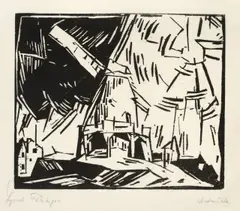Windmühle by Lyonel Feininger, 1919, Holzschnitt auf grauem Chinabütten, sold Jun 2015