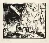 Lyonel Feininger, Windmühle, 1919, Holzschnitt auf grauem Chinabütten