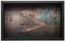 Uttaporn Nimmalaikaew, Area of Corporeality, 2012, Fishing line and oil on zephyr cloth in boxed installation