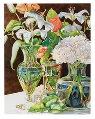 June Young, Three Glass Vases, Watercolor on paper