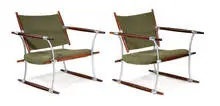 Jens Quistgaard, De-mountable armchairs (2), c. 1960s, Brazilian rosewood, chrome-plated steel, upholstered seat, and back cushion