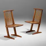 Conoid chairs, pair by George Nakashima, 1976, American black walnut, hickory, sold Jan 2024