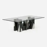 Rare Argente dining table by Paul Evans, 1973, welded and patinated aluminum, glass, sold Jan 2024