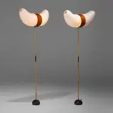 Akari light sculptures model BB3-33S, pair by Isamu Noguchi, bamboo, washi paper, cast iron, birch, sold Jan 2024