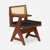 Writing chair from Chandigarh by Pierre Jeanneret, c. 1960, teak, cane, upholstery, sold Jan 2024