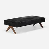 Daybed from the Administrative Buildings, Chandigarh by Pierre Jeanneret, c. 1957, hide, teak, sold Jan 2024