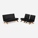 Pierre Jeanneret, Armless sofa and chairs from Punjab University, Chandigarh, pair