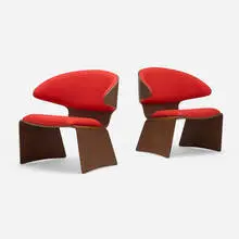 Hans Olsen, Bikini chairs, pair, 1961, wenge plywood, upholstery