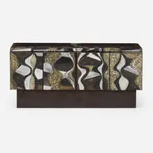 Paul Evans, Rare Argente cabinet, 1971, welded and patinated aluminum, lacquered wood, slate, welded steel