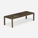 Festival coffee table by Philip and Kelvin Laverne, acid-etched, patinated and enameled bronze over pewter and wood, sold Jan 2024
