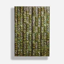 Paul Evans, Early and Rare Loop cabinet, c. 1968, welded and verdigris-patinated copper, bronzed and enameled steel, lacquered wood, felt