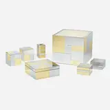 Collection of seven Cityscape table articles by Paul Evans, c. 1975, polished brass and chrome, wood, sold Jan 2024