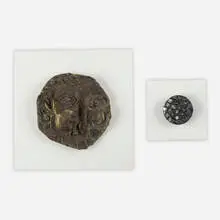 Paul Evans, Unique experimental Argente and Sculpted Bronze door knockers, set of two, c. 1965, bronze, painted wood