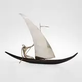 Hagenauer, Sailboat, c. 1935, nickel-plated brass, carved and lacquered wood