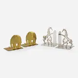 Hagenauer, Elephant and Horse bookends, two pairs, c. 1930, polished brass, nickel-plated brass