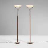 Gilbert Rohde, Torchieres model 3489, pair, c. 1935, chrome-plated and enameled steel, aluminum