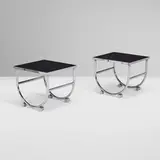 Machine Age, Occasional tables, pair, c. 1935, chrome-plated steel, reverse-painted glass