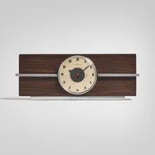Gilbert Rohde, Table clock, model 6366, c. 1932, chrome-plated steel, rosewood, glass