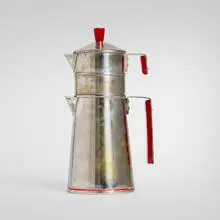 Emil Schuelke, Rare coffee set, c. 1934, Bakelite, enamel, silver-plated brass