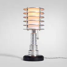 Saturn, Table lamp, c. 1985, aluminum, laminate, fiberglass
