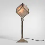 Henri Fournet, Art Deco table lamp, c. 1925, wrought iron, engraved glass