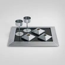 Norman Bel Geddes, Collection of Manhattan tabletop articles, 1937, chrome-plated brass, glass