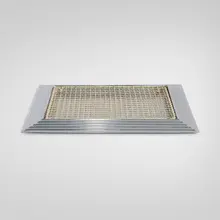 Norman Bel Geddes, Manhattan tray with flower holder, c. 1935, chrome-plated brass, enameled steel