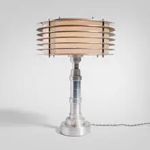 Saturn, Table lamp, c. 1980, aluminum, fiberglass, glass