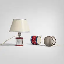 Chase Brass & Copper Co., Drum lamps, set of three, c. 1935, enameled steel, brass