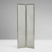 Art Déco, Two-panel folding screen, c. 1930, aluminum, acid-etched glass