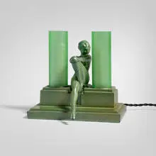 Inc. Frankart, Figural table lamp, c. 1930, cast and enameled aluminum, glass