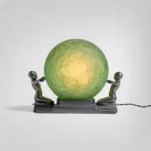 Inc. Frankart, Figural table lamp, c. 1930, cast and enameled aluminum, glass